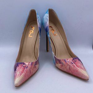 FSJ Blue Clouds Print High Heel Pointy Toe Pump